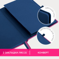 Блокнот А5 (148х218 мм), BRAUBERG "DUO", под кожу с резинкой, 80 л., клетка, синий/розовый, 113434