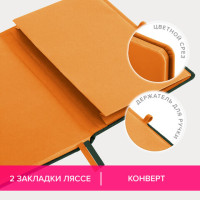 Блокнот А5 (148х218 мм), BRAUBERG "DUO" под кожу с резинкой, 80 л., клетка, оранжевый/зеленый, 113435