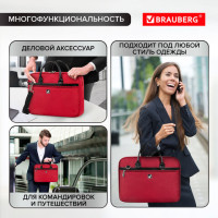 Сумка-портфель BRAUBERG с отделением для ноутбука 15,6", "Dialog", 3 кармана, красная, 40х30х7 см, 240462