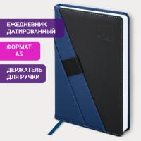 Ежедневник датированный 2024 А5 138х213 мм BRAUBERG "Swirl", под кожу, держатель для ручки, синий, 114993