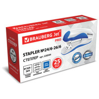 Степлер №24/6, 26/6 BRAUBERG "JET PRO", до 25 листов, эргономичный, бело-синий, 228584