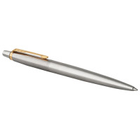 Ручка гелевая PARKER "Jotter Stainless Steel GT", корпус серебристый, позолоченные детали, черная, 2020647