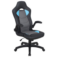 Кресло компьютерное BRABIX "Skill GM-005", откидные подлокотники, экокожа, черное/голубое, 532497 Кресло компьютерное BRABIX "Skill GM-005", откидные подлокотники, экокожа, черное/голубое, 532497