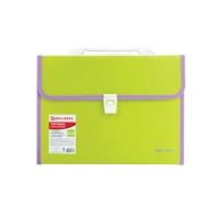 Портфель пластиковый BRAUBERG "Joy", А4 (330х245х35 мм), 13 отделений, с окантовкой, индексные ярлыки, салатовый, 227974