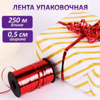 Лента упаковочная декоративная для шаров и подарков, металлик, 5 мм х 250 м, красная, ЗОЛОТАЯ СКАЗКА, 591817 Лента упаковочная декоративная для шаров и подарков, металлик, 5 мм х 250 м, красная, ЗОЛОТАЯ СКАЗКА, 591817