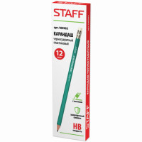 Карандаш чернографитный STAFF, 1 шт., НВ, с резинкой, пластиковый, корпус зеленый, заточенный, 180963