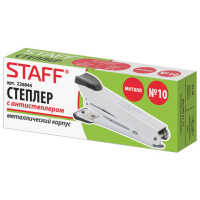 Степлер №10 металлический STAFF, до 12 листов, с антистеплером, черный, 226844