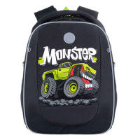 Ранец GRIZZLY анатомическая спинка, с бейджем, для мальчиков, "MONSTER CAR", 36х29х18 см, RAf-293-2/1 Ранец GRIZZLY анатомическая спинка, с бейджем, для мальчиков, "MONSTER CAR", 36х29х18 см, RAf-293-2/1