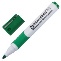 Маркер для доски BRAUBERG SOFT, ЗЕЛЕНЫЙ, резиновая вставка, круглый наконечник, 5 мм, 151251