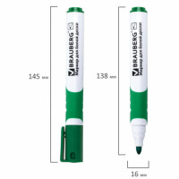 Маркер для доски BRAUBERG SOFT, ЗЕЛЕНЫЙ, резиновая вставка, круглый наконечник, 5 мм, 151251