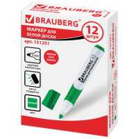 Маркер для доски BRAUBERG SOFT, ЗЕЛЕНЫЙ, резиновая вставка, круглый наконечник, 5 мм, 151251