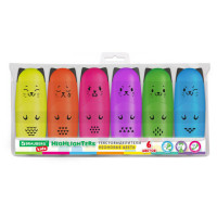 Набор текстовыделителей мини 6 ЦВЕТОВ BRAUBERG KIDS "CUTE CATS NEON", линия 1-5 мм, 152435
