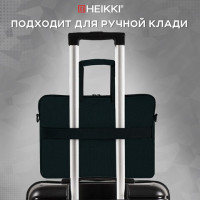 Сумка портфель HEIKKI NOVATION (ХЕЙКИ) с отделением для ноутбука 13-14", багажная лента, черная, 28х38х3 см, 272594