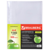 Папки-файлы перфорированные, А4, BRAUBERG, комплект 100 шт., гладкие, "Яблоко", 35 мкм, 221710 Папки-файлы перфорированные, А4, BRAUBERG, комплект 100 шт., гладкие, "Яблоко", 35 мкм, 221710