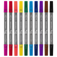 Фломастеры двусторонние BRAUBERG "PREMIUM" "DUAL-TIP", 10 шт., 10 цветов, два наконечника, картонная коробка с европодвесом, 151946