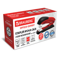 Степлер №24/6, 26/6 металлический BRAUBERG "Office Expert", до 25 листов, красный, 228595