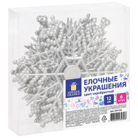 Украшение ёлочное "Снежинки-паутинки" 6 шт., 12 см, пластик, серебристые, ЗОЛОТАЯ СКАЗКА, 591133