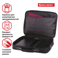 Сумка-портфель BRAUBERG с отделением для ноутбука 13-14", "Profi", откидная крышка, черная, 37х28х7 см, 240440