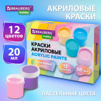 Краски акриловые ПАСТЕЛЬНЫЕ для рисования и творчества 12 цветов по 20 мл, BRAUBERG HOBBY, 192440 Краски акриловые ПАСТЕЛЬНЫЕ для рисования и творчества 12 цветов по 20 мл, BRAUBERG HOBBY, 192440