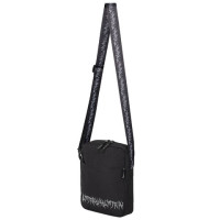 Сумка на плечо BRAUBERG COMPACT с карманом, черная с принтом, 23х17х5 см, 271686