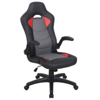 Кресло компьютерное BRABIX "Skill GM-005", откидные подлокотники, экокожа, черное/красное, 532496 Кресло компьютерное BRABIX "Skill GM-005", откидные подлокотники, экокожа, черное/красное, 532496