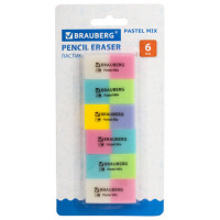 Набор ластиков BRAUBERG "Pastel Mix", 6 шт., цвета ассорти, 44х21х10 мм, экологичный ПВХ, 229597 Набор ластиков BRAUBERG "Pastel Mix", 6 шт., цвета ассорти, 44х21х10 мм, экологичный ПВХ, 229597