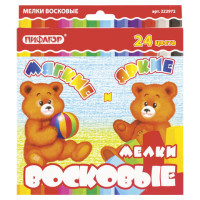 Восковые мелки утолщенные BRAUBERG/ПИФАГОР, 24 цвета, на масляной основе, яркие цвета, 222972