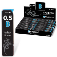 Грифели запасные BRAUBERG, КОМПЛЕКТ 20 шт., "Black Jack" Hi-Polymer, В, 0,5 мм, 180449