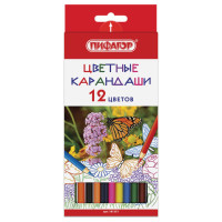 Карандаши цветные ПИФАГОР "БАБОЧКИ", 12 цветов, классические заточенные, 181351 Карандаши цветные ПИФАГОР "БАБОЧКИ", 12 цветов, классические заточенные, 181351