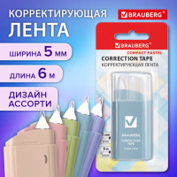 Корректирующая лента BRAUBERG COMPACT PASTEL, 5 мм х 6 м, корпус ассорти, блистер, 272495 Корректирующая лента BRAUBERG COMPACT PASTEL, 5 мм х 6 м, корпус ассорти, блистер, 272495