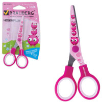 Ножницы BRAUBERG "Kid Series", 130 мм, с цветной печатью "Поросята", розовые, 232272
