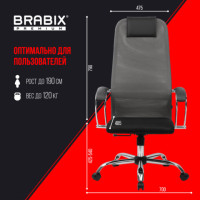Кресло офисное BRABIX PREMIUM "Ultimate EX-800" хром, плотная двойная сетка Х2, черное/серое, 532912