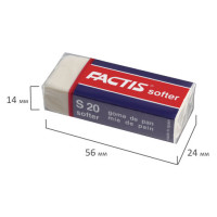 Резинка стирательная FACTIS Softer S 20 (Испания), 56х24х14 мм, картонный держатель, синтетический каучук, CMFS20 Резинка стирательная FACTIS Softer S 20 (Испания), 56х24х14 мм, картонный держатель, синтетический каучук, CMFS20