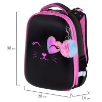 Ранец BRAUBERG SHINY, 2 отделения, с брелком, "Smiling cat", 38х28х14 см, 272040 Ранец BRAUBERG SHINY, 2 отделения, с брелком, "Smiling cat", 38х28х14 см, 272040
