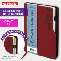 Ежедневник датированный 2025, А5, 150x213 мм, BRAUBERG "Up", под кожу, софт-тач, держатель для ручки, красный, 115844 Ежедневник датированный 2025, А5, 150x213 мм, BRAUBERG "Up", под кожу, софт-тач, держатель для ручки, красный, 115844