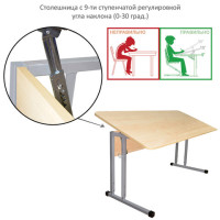 Стол-парта 2-местный, регулируемый угол, "Умник" 1200х500х520-640мм, рост 2-4, серый каркас, ЛДСП клён Стол-парта 2-местный, регулируемый угол, "Умник" 1200х500х520-640мм, рост 2-4, серый каркас, ЛДСП клён