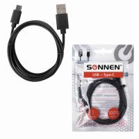 Кабель USB 2.0-Type-C, 1 м, SONNEN Economy, медь, для передачи данных и зарядки, черный, 513117 Кабель USB 2.0-Type-C, 1 м, SONNEN Economy, медь, для передачи данных и зарядки, черный, 513117