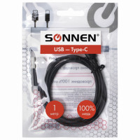Кабель USB 2.0-Type-C, 1 м, SONNEN Economy, медь, для передачи данных и зарядки, черный, 513117 Кабель USB 2.0-Type-C, 1 м, SONNEN Economy, медь, для передачи данных и зарядки, черный, 513117