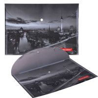 Папка-конверт с кнопкой BRAUBERG "NIGHT CITY", А4, 160 мкм, цветная печать, 228033