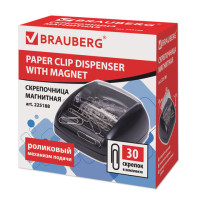Скрепочница магнитная BRAUBERG с 30 скрепками, роликовый механизм подачи, черная, 225188 Скрепочница магнитная BRAUBERG с 30 скрепками, роликовый механизм подачи, черная, 225188