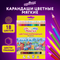 Карандаши цветные ЮНЛАНДИЯ "ДОМИКИ", 18 цветов, пластиковые, классические, грифель мягкий 3 мм, 181837 Карандаши цветные ЮНЛАНДИЯ "ДОМИКИ", 18 цветов, пластиковые, классические, грифель мягкий 3 мм, 181837
