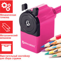 Точилка механическая BRAUBERG "JET", металлический механизм, корпус розовый, 229568 Точилка механическая BRAUBERG "JET", металлический механизм, корпус розовый, 229568