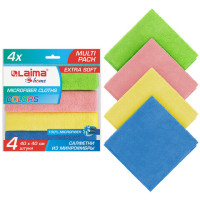 Салфетка из плотной микрофибры 40х40 см, АВТО/ДОМ, "MULTI PACK PRO COLOUR 40", КОМПЛЕКТ 4 шт., LAIMA, 607793 Салфетка из плотной микрофибры 40х40 см, АВТО/ДОМ, "MULTI PACK PRO COLOUR 40", КОМПЛЕКТ 4 шт., LAIMA, 607793