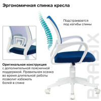 Кресло BRABIX "Fly MG-396W", с подлокотниками, пластик белый, сетка, темно-синее, 532399, MG-396W_532399