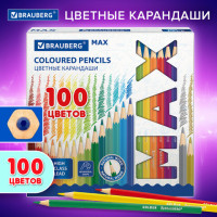 Карандаши цветные супермягкие яркие классические BRAUBERG MAX, 100 цветов, грифель 3,3 мм, 181862
