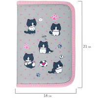 Пенал BRAUBERG, 1 отделение, полиэстер, 21х14 см, "Cat patches", 272327