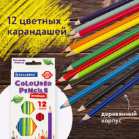 Карандаши цветные BRAUBERG PREMIUM, 12 цветов, шестигранные, грифель мягкий 3,3 мм, 181656
