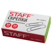 Скрепки большие 50 мм, STAFF, металлические, гофрированные, 50 шт., в картонной коробке, РОССИЯ, 220011