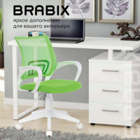 Кресло BRABIX "Fly MG-396W", с подлокотниками, пластик белый, сетка, салатовое, 532403, MG-396W_532403