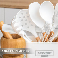 Набор силиконовых кухонных принадлежностей с деревянными ручками 13 в 1, молочный, DASWERK, 608196 Набор силиконовых кухонных принадлежностей с деревянными ручками 13 в 1, молочный, DASWERK, 608196